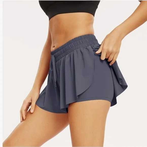 Grey Flowy Lightweight workout Running Shorts for Women XS - Picture 2 of 5